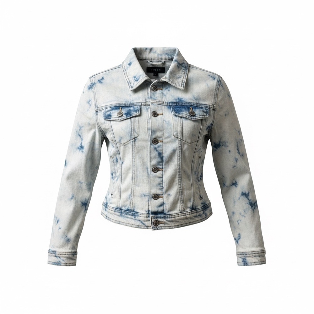 Light Acid Wash Denim Jacket in Blue and White